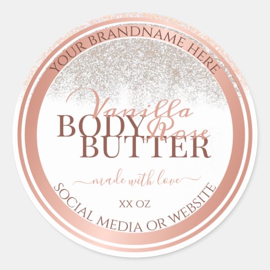 Luxuriöse White Product Packaging Labels Rose Gold Runder Aufkleber (Vorderseite)