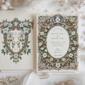 Luxuriöse White Roses Art Nouveau Hochzeit Einladung