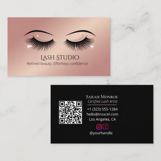 Luxuriöse Wimpern-Design mit QR-Code Visitenkarte (Vorne/Hinten)