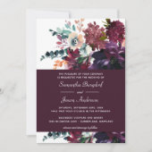 Luxuriöse Wine Elegante Watercolor Flora Hochzeit Einladung (Vorderseite)