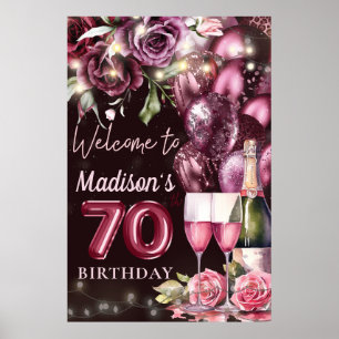 Luxuriöse Wine Magenta 70. Geburtstag Begrüßungsze Poster
