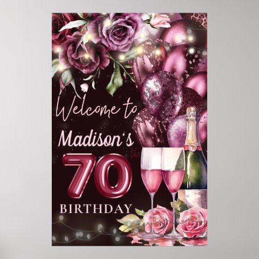 Luxuriöse Wine Magenta 70. Geburtstag Begrüßungsze Poster (Vorne)