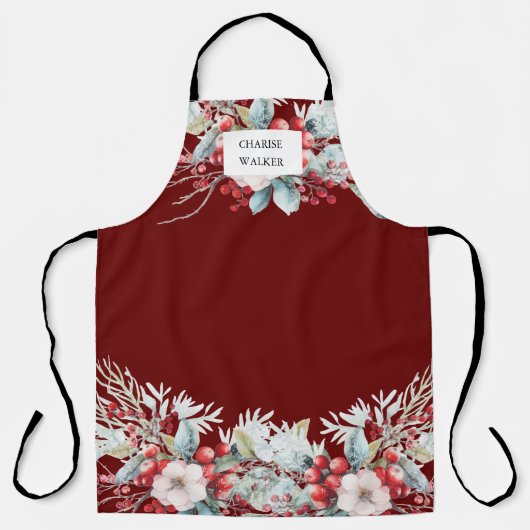 Luxuriöse Winter Berries Holiday Monogram Schürze (Vorderseite)