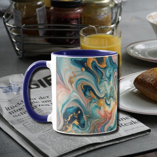 luxuriöse Wirbel aus blau mit goldgelb Tasse