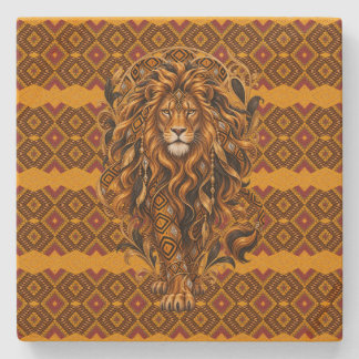 Luxuriöser afrikanischer Löwe Art Nouveau Geometri Steinuntersetzer