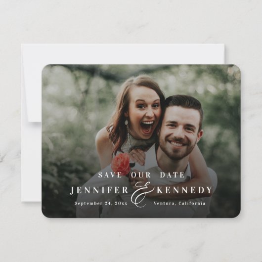 Luxuriöser Ampersand mit weißem Marmor und Foto Save The Date (Vorderseite)