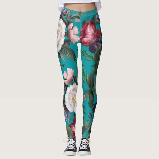 Luxuriöser, angesagter Sommergarten, trendig blau Leggings (Vorderseite)