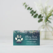 Luxuriöser Aquamariner Glitzer Dog Paw Pet Groomin Visitenkarte (Stehend Vorderseite)