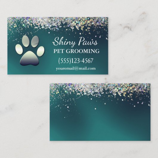 Luxuriöser Aquamariner Glitzer Dog Paw Pet Groomin Visitenkarte (Vorne/Hinten)