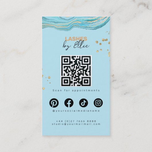 Luxuriöser Aquamariner Qr-Code Visitenkarte (Rückseite)