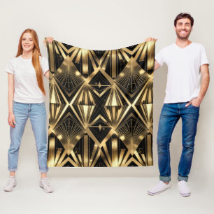 Luxuriöser Art Deco geometrischer Gold-Schwarz-Des Fleecedecke