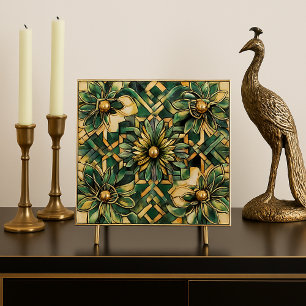 Luxuriöser Art Deco grüner und goldener Rückwandsc Fliese