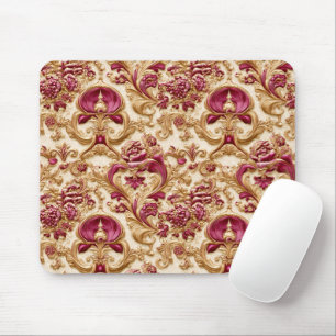 Luxuriöser Barock-Blumenmuster in Gold und Burgund Mousepad