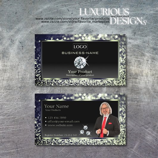 Luxuriöser Black Blue Glitzer mit Logo Diamonds Fo Visitenkarte