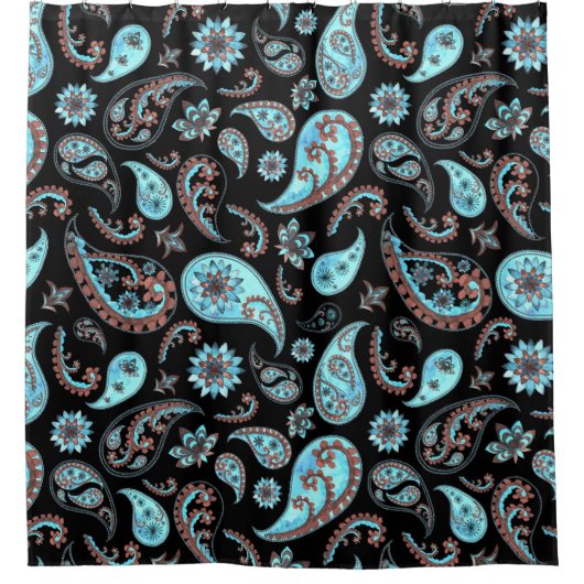 Luxuriöser Black Paisley Duschvorhang (Vorderseite)