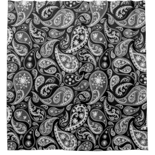 Luxuriöser Black Paisley Duschvorhang (Vorderseite)