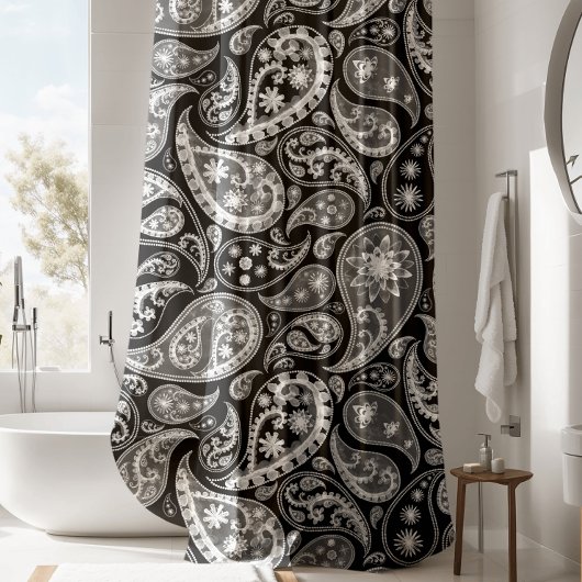 Luxuriöser Black Paisley Duschvorhang