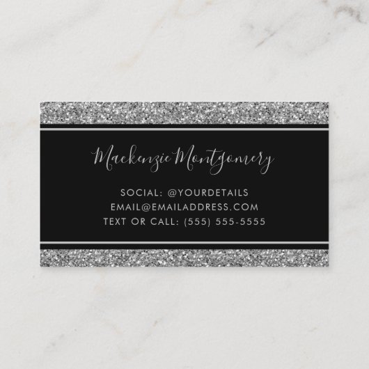 Luxuriöser Black Silver Sparkle Dripping Glitzer Visitenkarte (Rückseite)