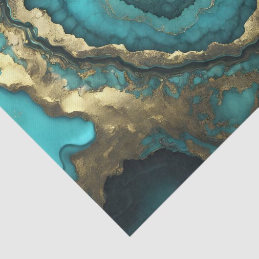 Luxuriöser Blaugrüner Achat Geode Goldmarmor Seidenpapier (Ausschnitt)