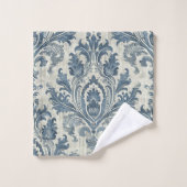 Luxuriöser Blue Damask auf Cream Background Badhandtuch Set (Waschlappen)