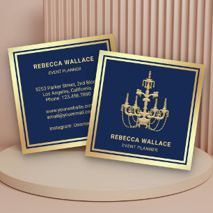 Luxuriöser Blue Gold Foil Chandelier Eventplaner Quadratische Visitenkarte