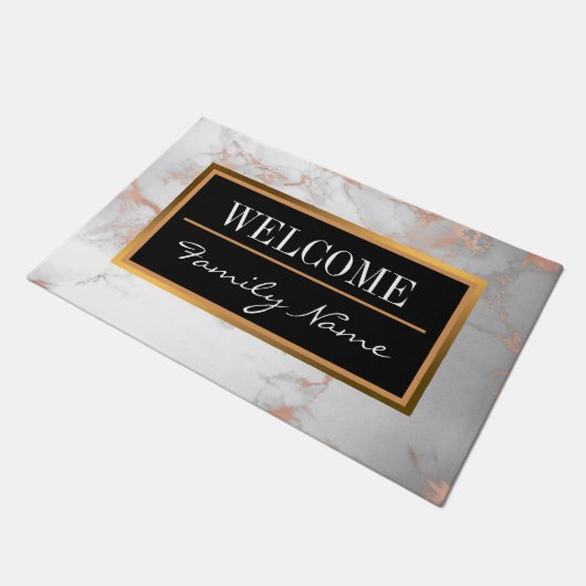 Luxuriöser Blush Glitzer Weißrosa Marmor Fußmatte (Schrägansicht)