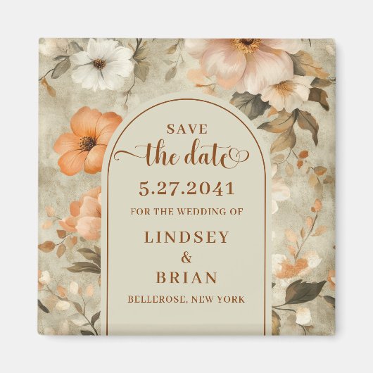 Luxuriöser Boho Terrakotta Beige Olive Rettungsdat Magnet (Vorne)