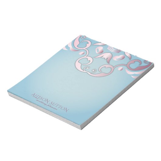 Luxuriöser Chic Elegante Rosa Grenze auf Aquamarin Notizblock (Rotiert)