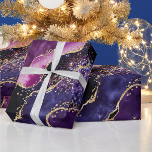 Luxuriöser Edelstein Lila Gold Glitter Achat Geschenkpapier