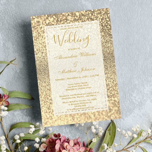 Luxuriöser, eleganter weißer Glitzer Wedding Einladung