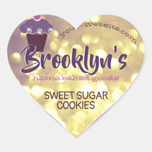 Luxuriöser Glamour Lila Gold Glitzer Cupcake Backe Herz-Aufkleber (Vorderseite)