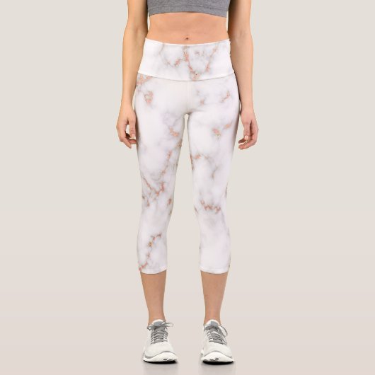 Luxuriöser Glitzer Rosa weißer Marmor Capri Leggings (Vorderseite)