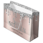 Luxuriöser Glitzer Silver Tropfens Rose Gold Sweet Große Geschenktüte (Vorderseite Schrägansicht)
