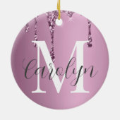 Luxuriöser Glitzer Tropfen Deep Rose Pink Girly Keramik Ornament (Hinten)