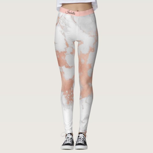 Luxuriöser Glitzer Weißrosa Marmor Text hinzufügen Leggings (Vorderseite)