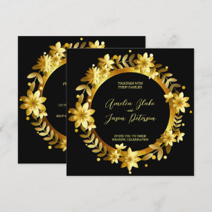 Luxuriöser Gold-Lorbeerblätter-Rahmen Hochzeit Einladung