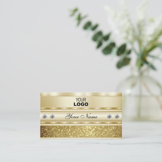 Luxuriöser Gold-Sparkling-Glitzer mit Logo-Elegant Visitenkarte (Stehend Vorderseite)