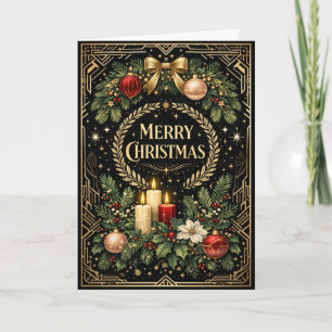 Luxuriöser goldener Art Deco-Weihnachtskranz Feiertagskarte