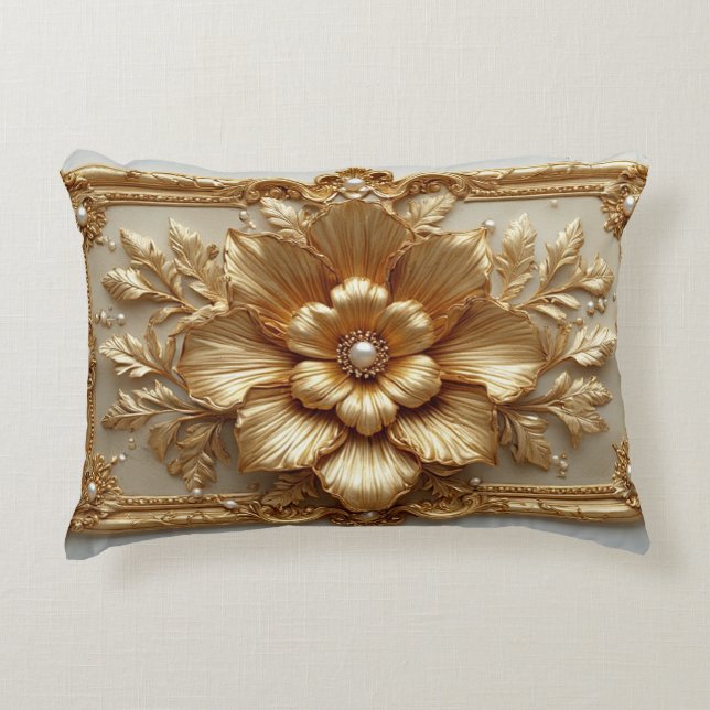 Luxuriöser goldener Blumenrahmen Dekokissen (Vorderseite)