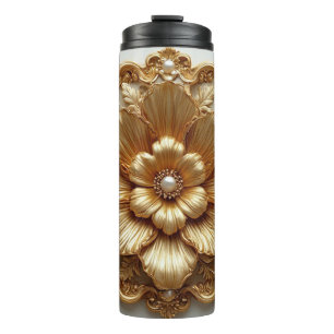 Luxuriöser goldener Blumenrahmen Thermosbecher