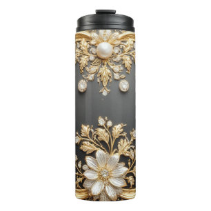 Luxuriöser goldener Blumenrahmen Thermosbecher