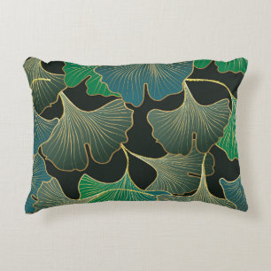 Luxuriöser goldener Ginkgo, Vintage-Kunst. Dekokissen