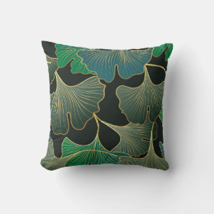 Luxuriöser goldener Ginkgo, Vintage-Kunst. Kissen