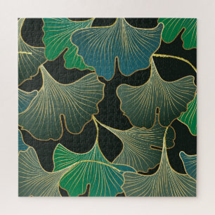 Luxuriöser goldener Ginkgo, Vintage-Kunst. Puzzle