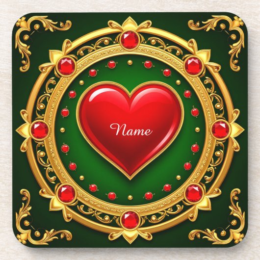 Luxuriöser Goldener Herzrahmen Getränkeuntersetzer (Vorderseite)