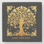 Luxuriöser Goldener Lebensbaum Steinuntersetzer (Vorderseite)