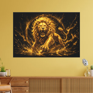Luxuriöser Goldener Löwe Geist Wohlstand und Erfol Leinwanddruck