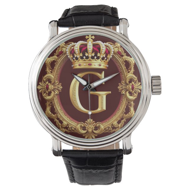 Luxuriöser Goldrahmen mit gekröntem Monogramm Armbanduhr (Vorderseite)