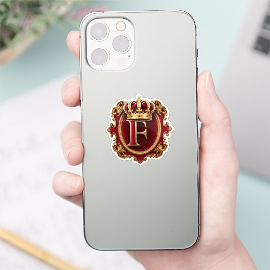 Luxuriöser Goldrahmen mit gekröntem Monogramm Aufkleber (Telefon)