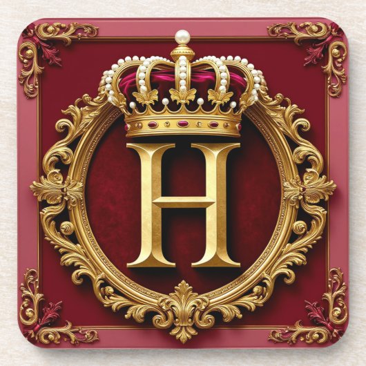 Luxuriöser Goldrahmen mit gekröntem Monogramm Getränkeuntersetzer (Vorderseite)